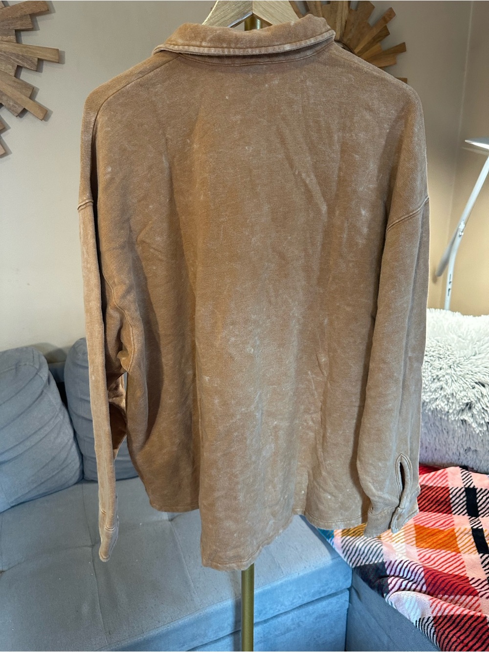 PINK Victoria's Secret Shacket Tan Brown Button-Up Sweatshirt NWT - Picture 2 of 7